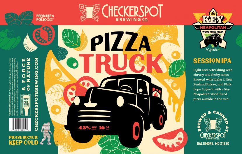 Pizza Truck Session IPA by Checkspot Brewing, Label design by Frankie's Folio